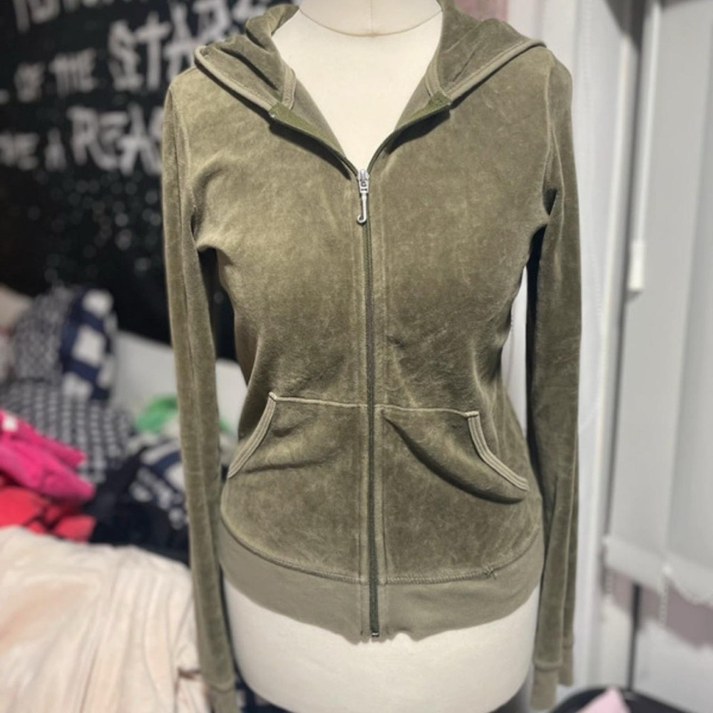 Juicy couture olive green zip up jacket. SizeXs
